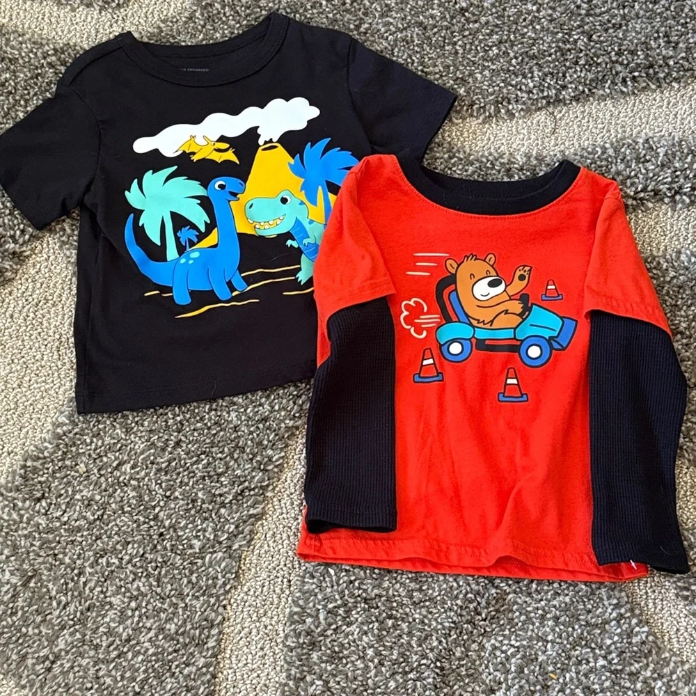 The Childrens Place Boys Dino Bear Car Short Long Sleeve Graphic Tee Lot 2 Pack